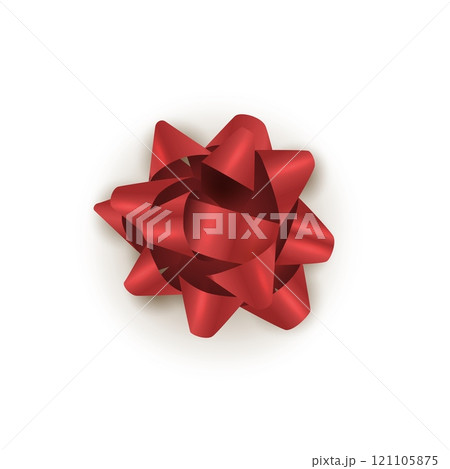 Red bow. Red realistic 3d bow. Vector clipart isolated on white background. 121105875