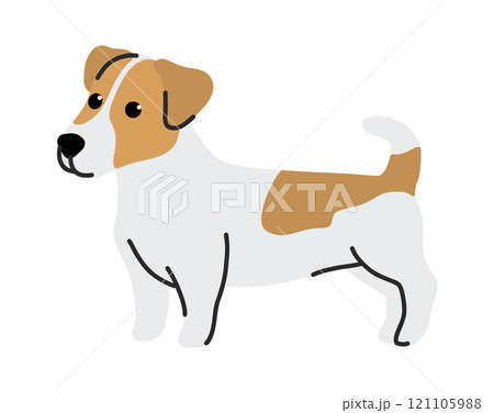 Vector illustration of a cute Jack Russell Terrier, perfect for pet-themed designs, children's products, posters, stickers, and modern branding projects. 121105988