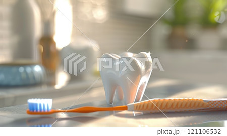 Essential dental hygiene: toothbrush and teeth in focus, significance of oral care, effective brushing for cavity prevention, overall mouth health, daily dental routines for radiant smile. Essential dental hygiene: toothbrush and teeth in focus, significance of oral care, effective brushing for cavity prevention, overall mouth health, daily dental routines for radiant smile. 121106532