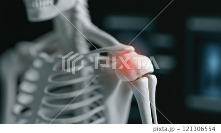 Shoulder agony: visualization of pain in joint, featuring red glowing area that highlights source of discomfort, representing inflammation or injury, its effect on daily activities and mobility. Shoulder agony: visualization of pain in joint, featuring red glowing area that highlights source of discomfort, representing inflammation or injury, its effect on daily activities and mobility. 121106554