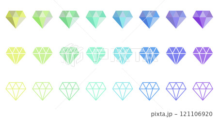 シンプルなダイヤモンドのイラストセット　鉱物・宝石のベクター素材　挿絵　背景イラスト 121106920