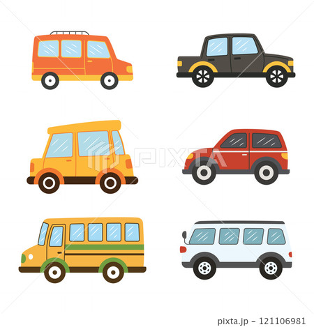 Illustration Set of Car Automobile Bus Vehicle Transport Transportation Journey Explore 121106981