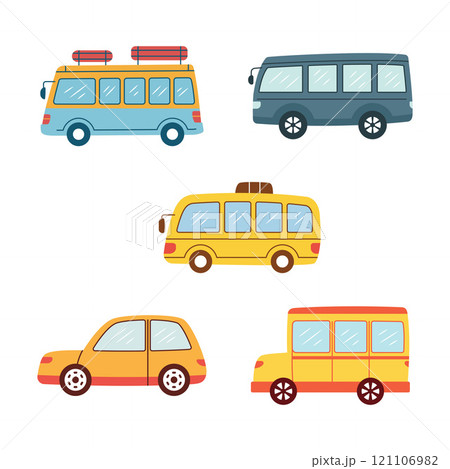 Illustration Set of Car Automobile Bus Vehicle Transport Transportation Journey Explore 121106982