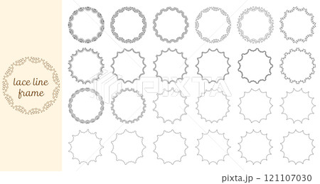 黒色の線のレースが内側向きの円形のフレームの素材セット 121107030