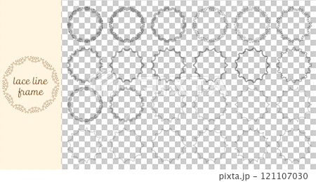 黒色の線のレースが内側向きの円形のフレームの素材セット 121107030
