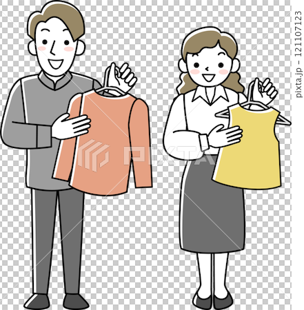 洋服を勧める女性店員と男性店員 洋服を勧める女性店員と男性店員 121107123