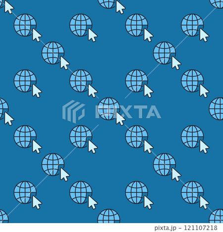 Vector Earth Globe with Mouse Cursor blue seamless pattern Vector Earth Globe with Mouse Cursor blue seamless pattern 121107218