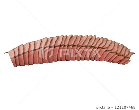 Beef Tongue (Bos taurus) Tender, flavorful meat from the cow's tongue, which is typically boiled, braised, or grilled, often used 121107469