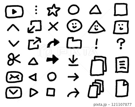落書き風の可愛いパソコンで使うアイコンセット　モノクロ 121107877