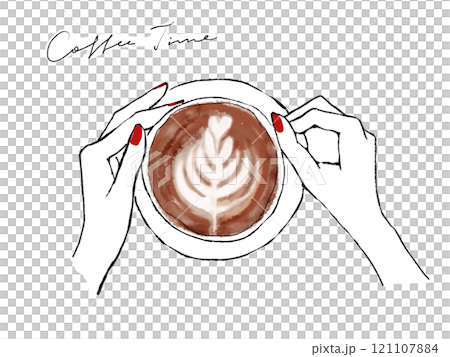 手拿咖啡杯的插圖 121107884