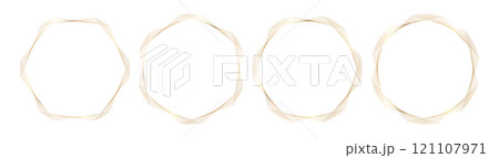 Gold thin linear hexagon frames. Stylish luxury ornate borders for certificates, story templates, invitations, modern linear minimalist design. Vector illustration Gold thin linear hexagon frames. Stylish luxury ornate borders for certificates, story templates, invitations, modern linear minimalist design. Vector illustration 121107971