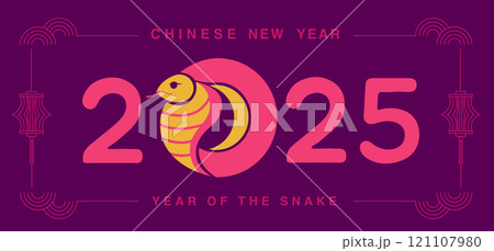 Lunar new year, Chinese New Year 2025 ,Year of the Snake ,line art , outline ,simple ,Geometric linear 121107980