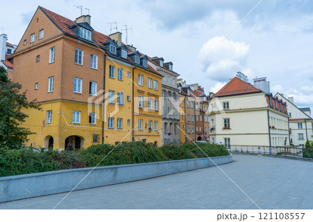 Old city. Warsaw Poland. Multicolored houses. Empty street without tourists. Warsaw, Poland - August 121108557