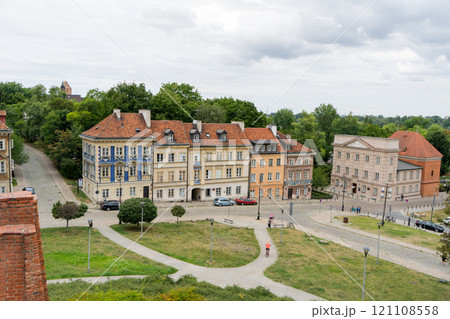 Old city. Warsaw Poland. Multicolored houses. Empty street without tourists. Warsaw, Poland 121108558