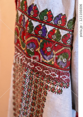 Ukrainian cross stitch. Vyshyvanka shirt. Embroidery Ukraine ornament. 121108806