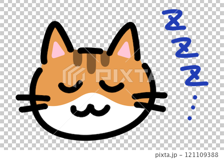 一隻睡覺的手繪貓的插圖 121109388