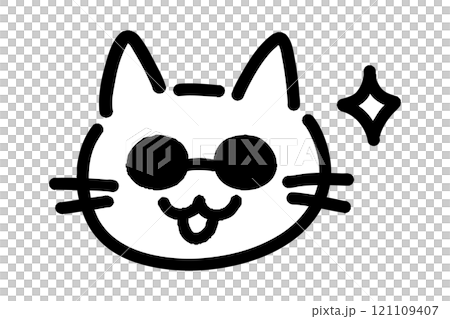 サングラスをかけた手書きの猫のイラストのイラスト素材 [121109407