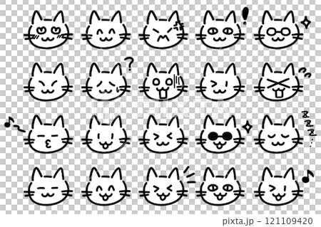 A set of line drawings of cats with various expressions A set of line drawings of cats with various expressions 121109420