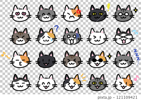 A set of cat illustrations with various expressions and patterns A set of cat illustrations with various expressions and patterns 121109421