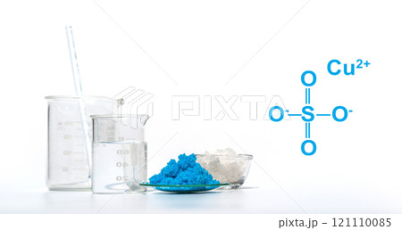 Copper(II) sulfate with molecular structure. Chemical ingredient used in medical and public health issues. 121110085