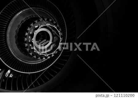 Airplane turbine background. Plane blades. Aviation detail 121110200