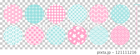 Background pattern material with hand-drawn Japanese patterns, perfect for New Year's greetings and spring Japanese scenes, including cherry blossom patterns and Seigaiha waves 121111216