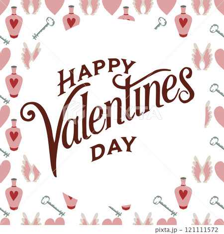Valentines Day romantic seamless pattern with lettering Happy Valentine's Day. 121111572