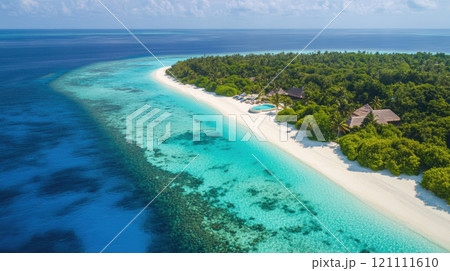 aerial view of tropical island with beach and sea 121111610