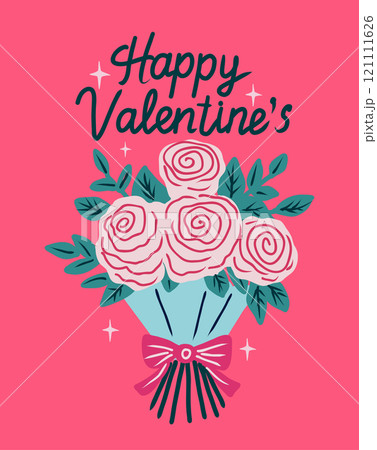 Happy Valentine's Day greeting card with hand drawn vector illustrations. 121111626