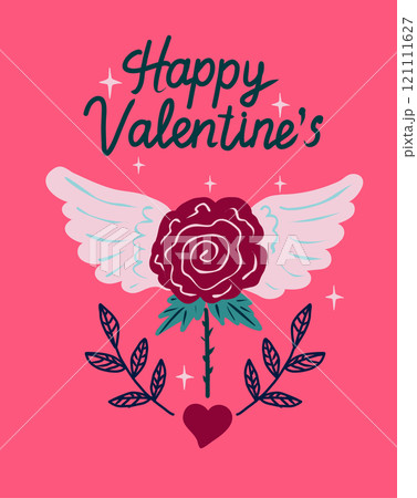 Happy Valentine's Day greeting card with hand drawn vector illustrations. 121111627