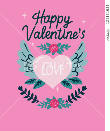 Happy Valentine's Day greeting card with hand drawn vector illustrations. 121111631