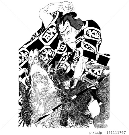 【八犬伝の内 鳥越縄手・犬田小文吾 市川九蔵】-【豊原国周】 121111767