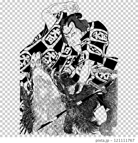 【八犬伝の内 鳥越縄手・犬田小文吾 市川九蔵】-【豊原国周】 121111767