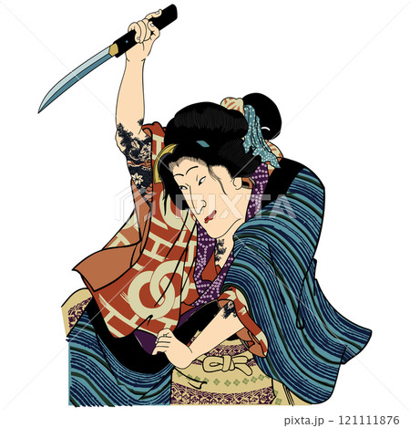 歌舞伎三十六句 廿五 うわばみおよし】-【豊原国周】のイラスト