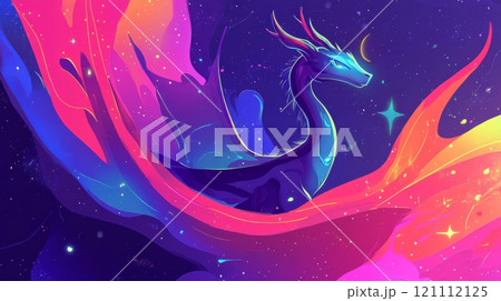 Majestic dragon soaring through vibrant cosmic nebulae 121112125
