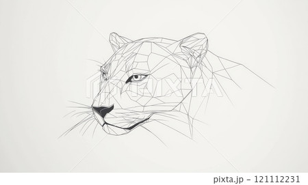 Geometric lioness composed of interconnected lines forming triangles 121112231
