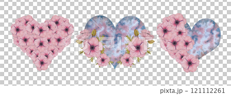 Heart with pink anemone flower. Watercolor and marker illustration. Hand drawn isolated art. Celestial botanical element for Valentine's Day, Mother's Day. Esoteric and spirituality concept. 121112261