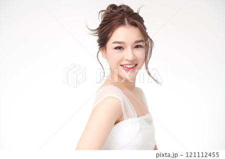 Beautiful young asian woman with clean fresh skin on white background, Face care, Facial treatment, Cosmetology, beauty and spa, Asian women portrait. 121112455
