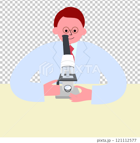 Vector illustration of a man with glasses wearing a white coat excluding a microscope 121112577