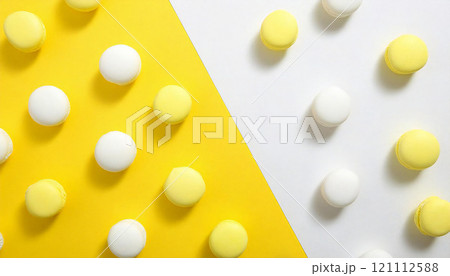 黄色と白のパステルカラー背景。ポップでカラフルな壁紙。2トーン背景。 121112588