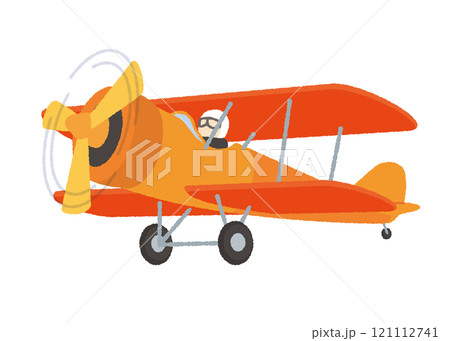 空を飛ぶクラシックな飛行機のイラスト 121112741