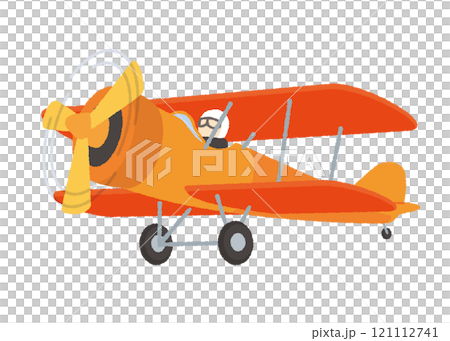 空を飛ぶクラシックな飛行機のイラスト 121112741