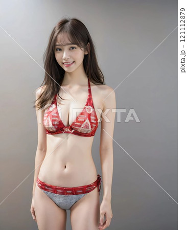 絵　手描き　ドローイング　赤いビキニ姿の女性 赤いビキニの水着の女性モデルのイラスト素材 [121112879] - PIXTA