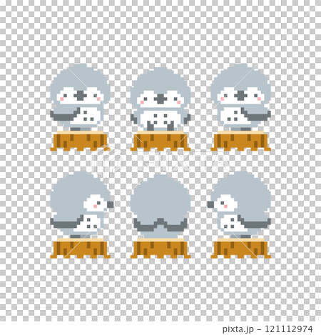 樹樁和灰色貓頭鷹的像素藝術 121112974