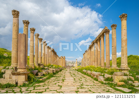 Colonnaded Street marks the center of the ancient city, Jerash, in Jordan Colonnaded Street marks the center of the ancient city, Jerash, in Jordan 121113255