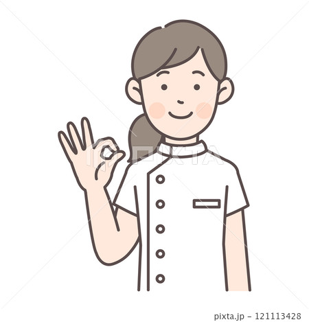 OKサインを出す看護師さん上半身イラスト 121113428