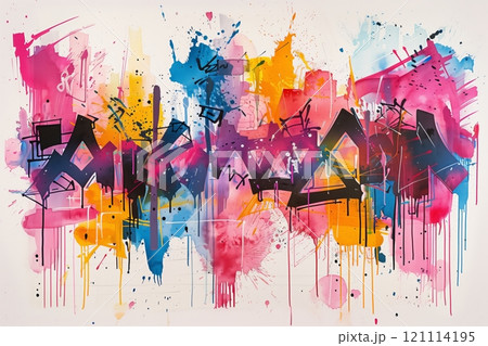 Vibrant abstract graffiti art with splashes ofのイラスト