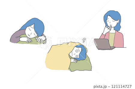 睡眠の不調がある女性のイラストセット 121114727