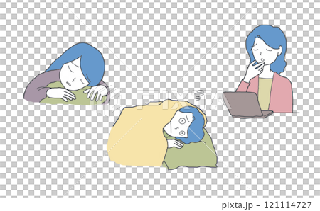 睡眠の不調がある女性のイラストセット 121114727