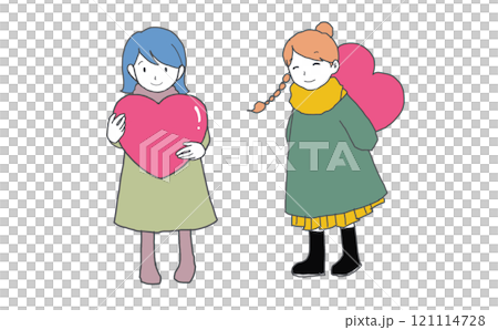 バレンタインのハートを持つ女の子たち 121114728